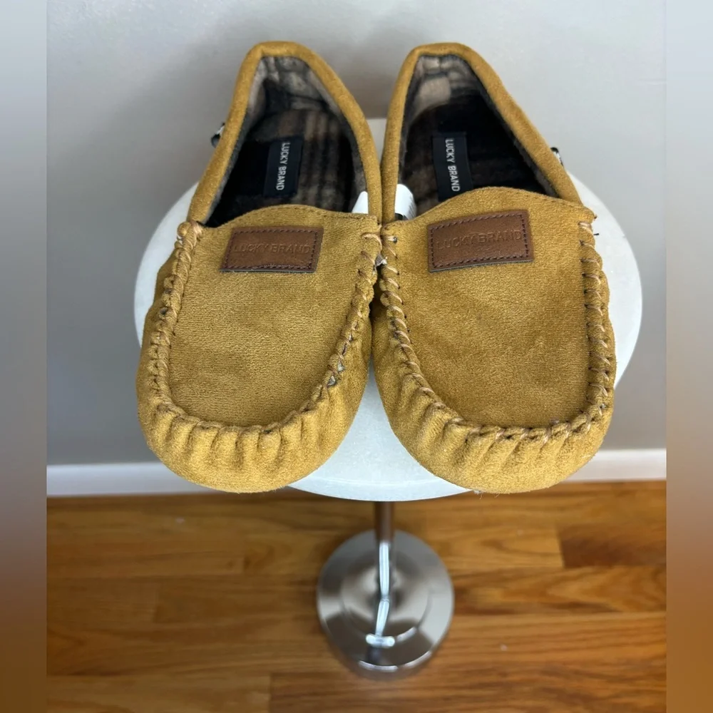 LUCKY BRAND Slippers‎ Tan Brown Camel Like Suede Soft Warm House Shoe Sz 2 Sz 3