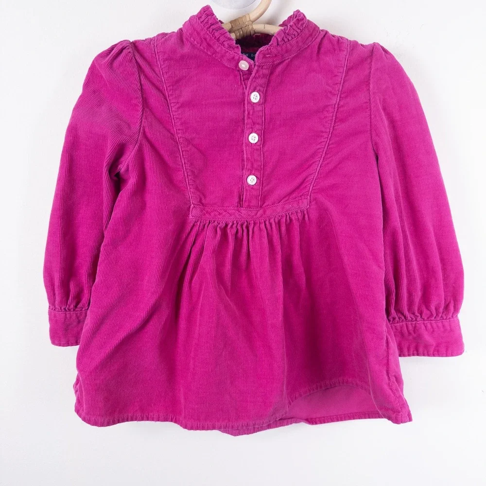 Ralph Lauren Corduroy Top Kids 24M Pink Ruffle‎ Neck Button Front Long Sleeve