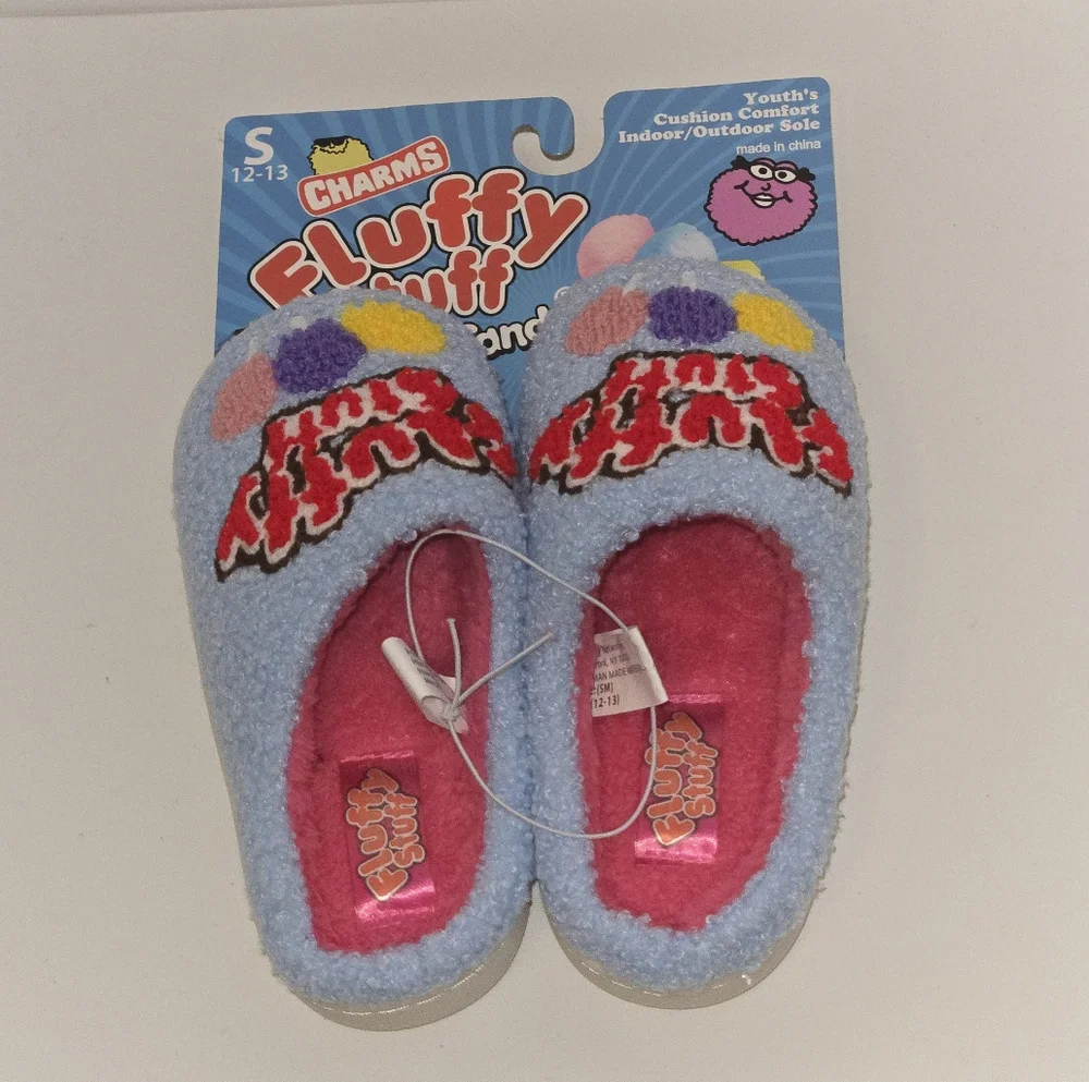Charms Fluffy Stuff Cotton Candy Youth Slippers‎ 12/13 • Plush Cozy Fashion-Core