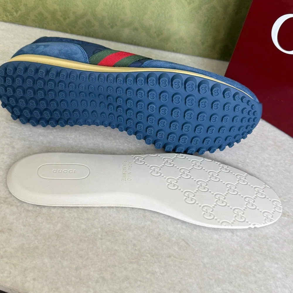 GUCCI 832461 Men's Canvas Blue GG Re-Motion sneaker, Size UK 9‎