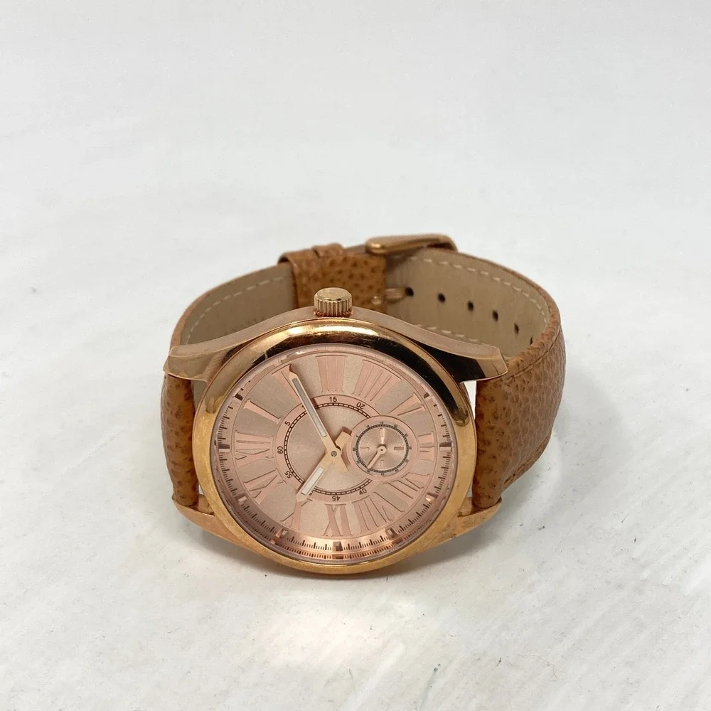 Bronzo Italia QVC Watch Women 39mm Rose Gold Tone Brown Leather Band New Battery
