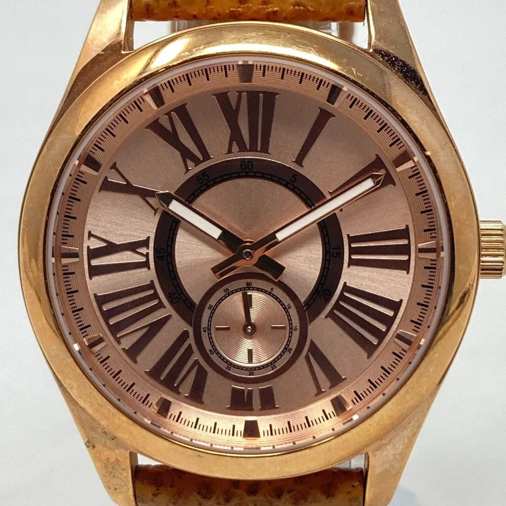 Bronzo Italia QVC Watch Women 39mm Rose Gold Tone Brown Leather Band New Battery