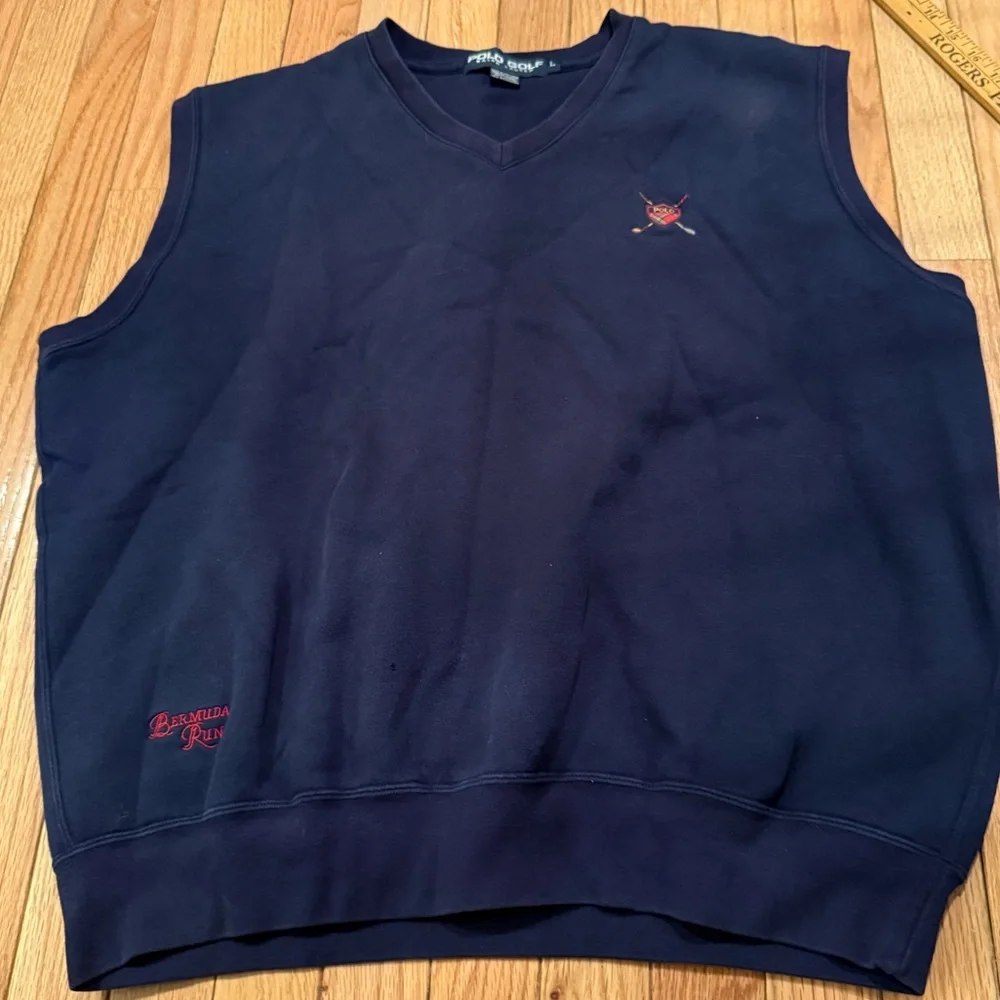 Ralph Lauren Polo Golf Deep Blue V Neck Sweatshirt Vest Size L Bermuda Run
