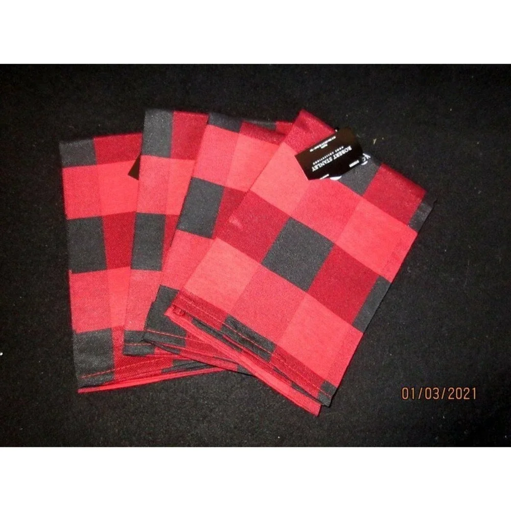 NWT Robert Stanley‎ Northwood Lodge 4 Napkins Red/Black Buffalo Check Plaid