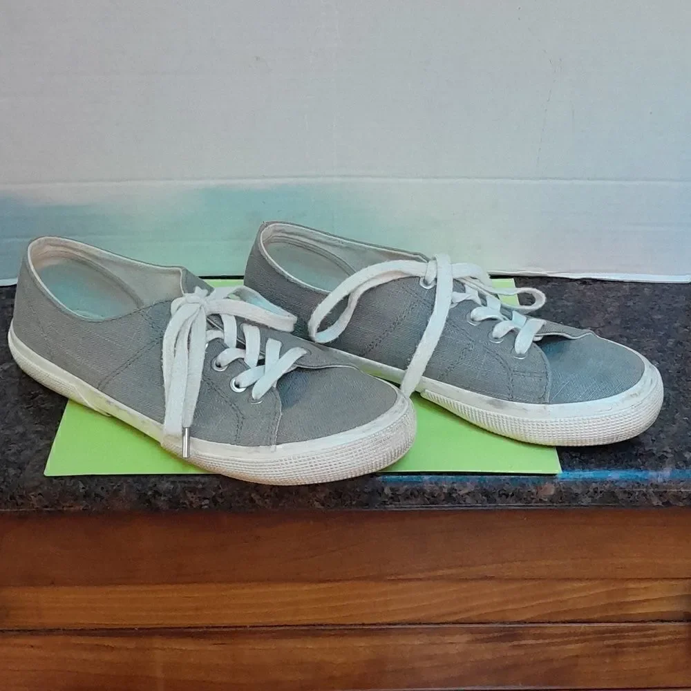 Lauren Ralph Lauren Grey Flax Jolie Sneakers...EUC