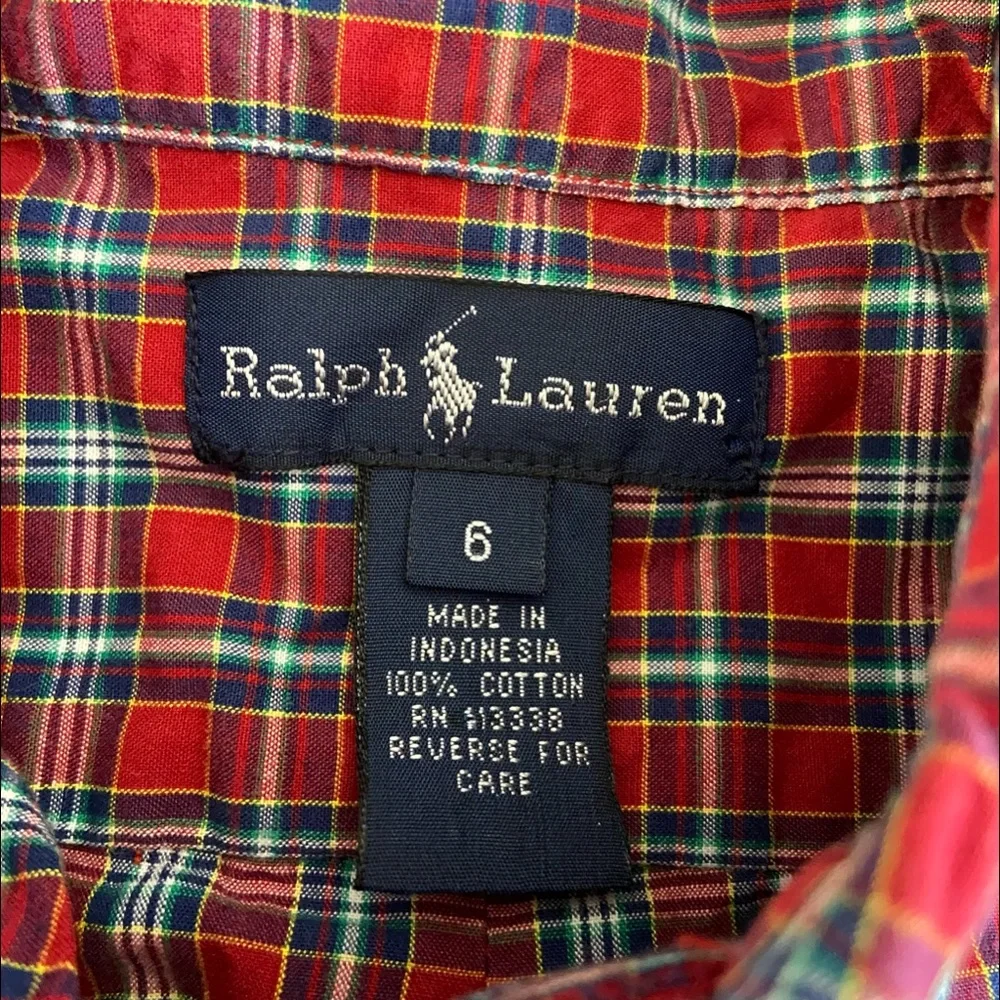 Ralph Lauren Plaid Shirt Red/Blue Short Sleeve Preppy 100% Cotton Size 6 Boy’s