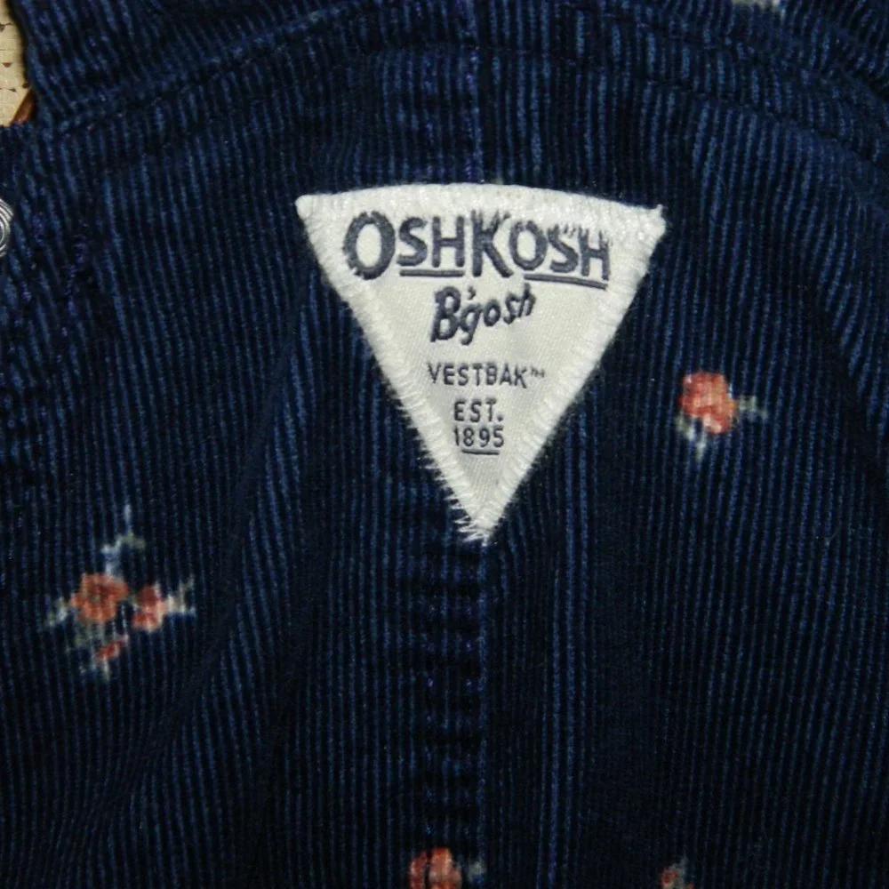 Vintage OshKosh Bgosh Corduroy Floral Blue Overall Dress Size 7 (H-14)