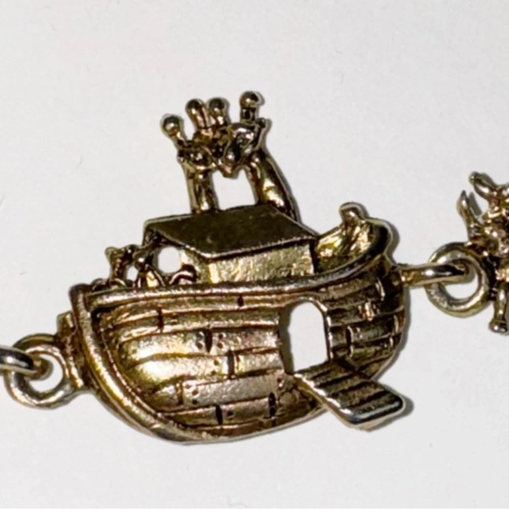 Noah’s Ark Baby Bracelet Gold Plated Safety Chain Bible Animals Old Testament