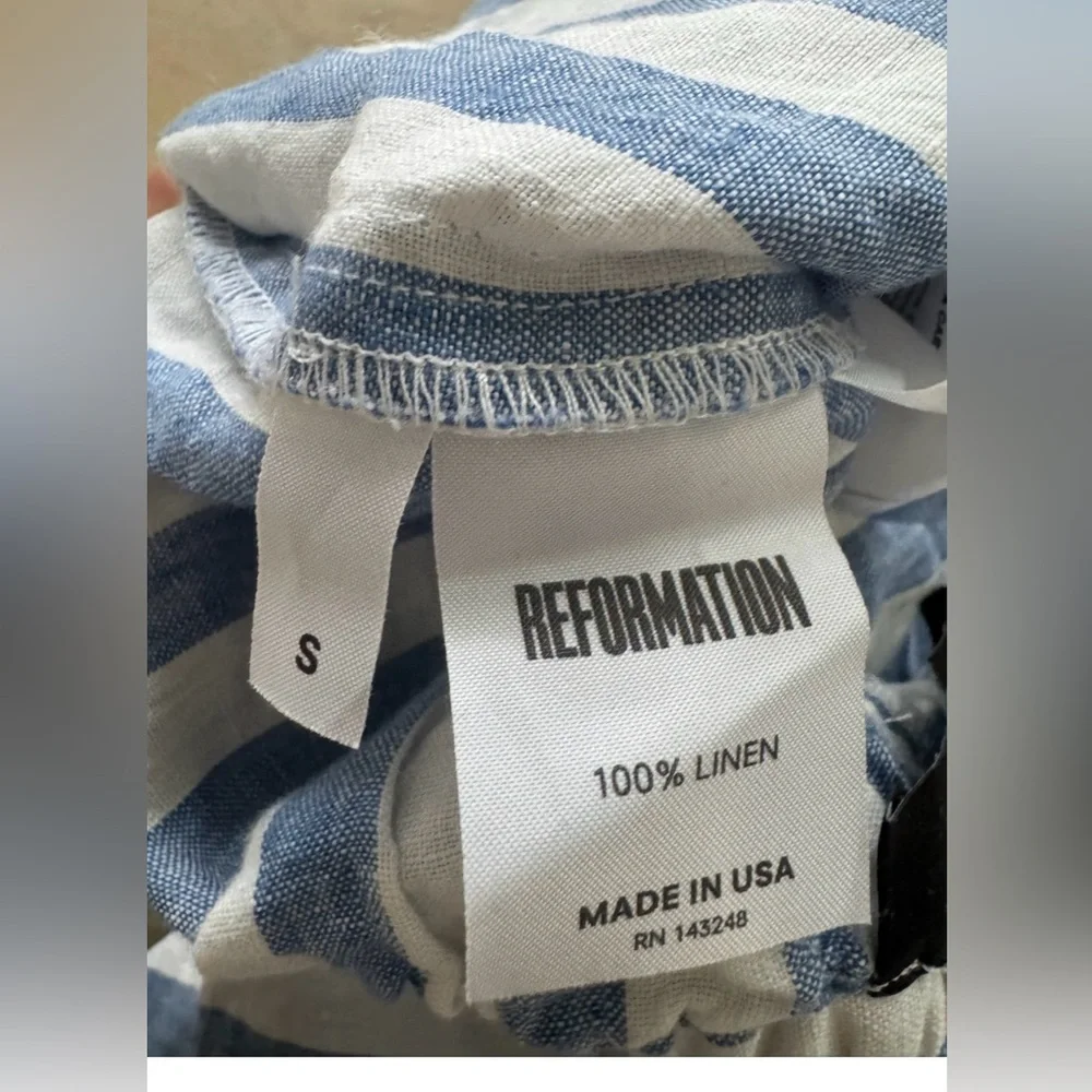 Reformation pull on drawstring Linen striped Pants S made in USA