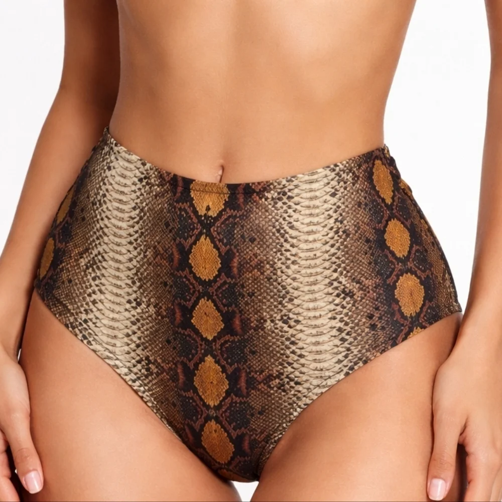 Skims Swim High Waisted Full Brief Desert Snake Print Size Small NWT