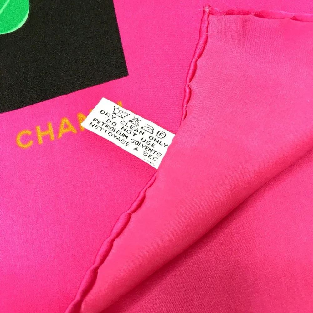 CHANEL authentic silk scarf pink black
