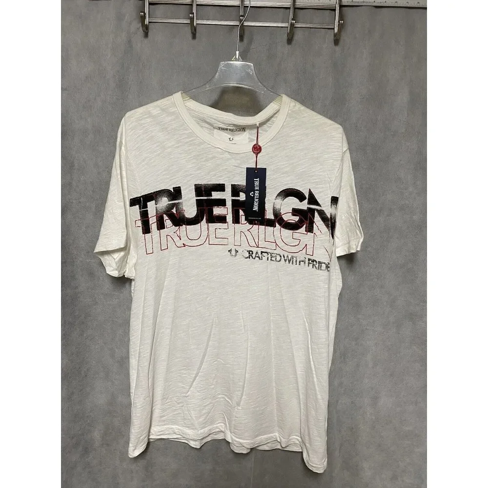NWT True Religion Shirt Men 3XL White Spell Out Retro Streetwear Hip Hop VTG Y2K