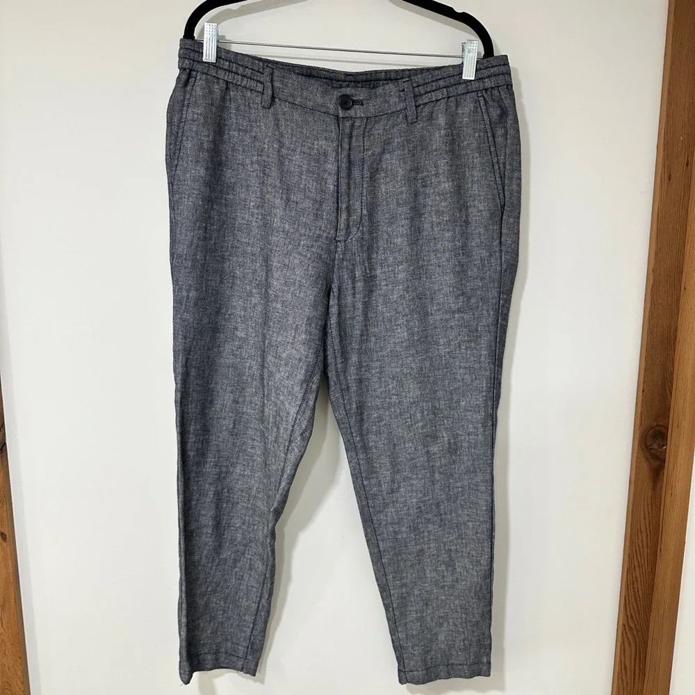 Banana Republic Mason Athletic Tapered Pants Mens 36x30 Blue Linen Blend Coastal