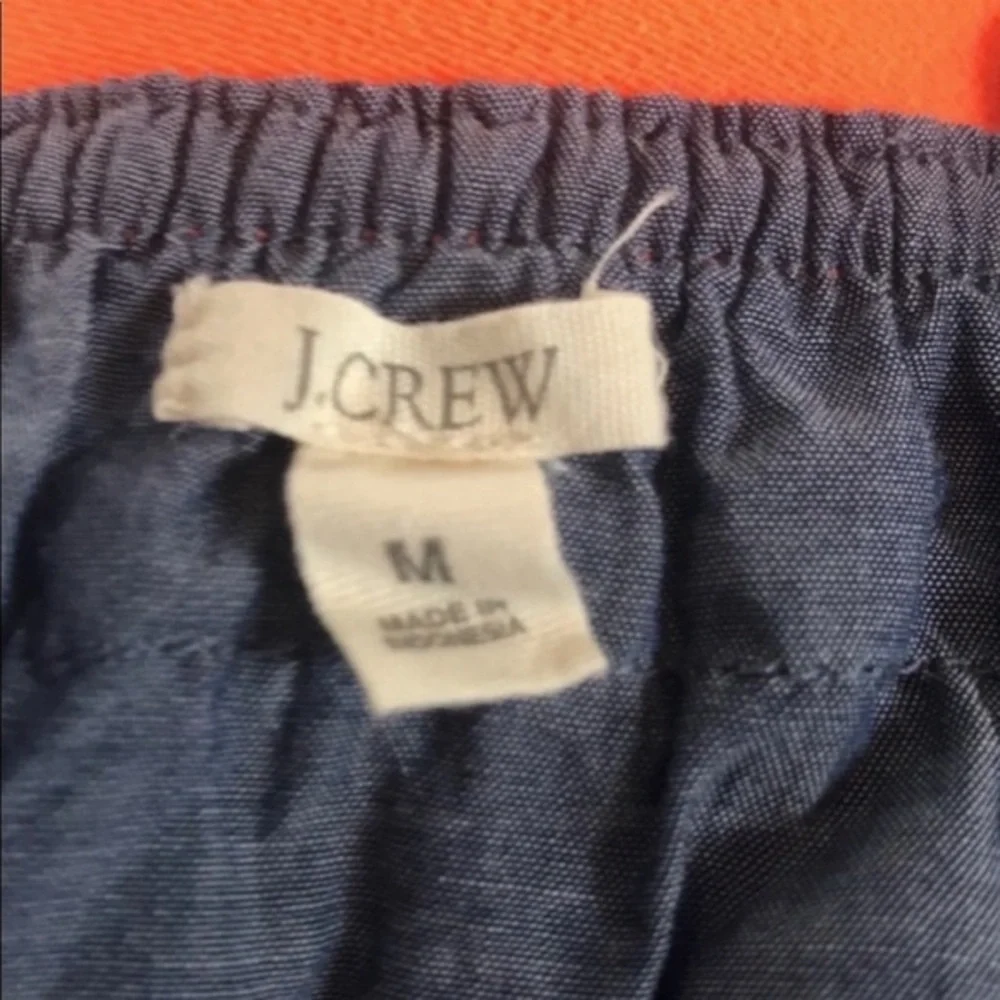 J. Crew M denim chambray ruffled‎ layers neon orange waistband 100% cotton skirt