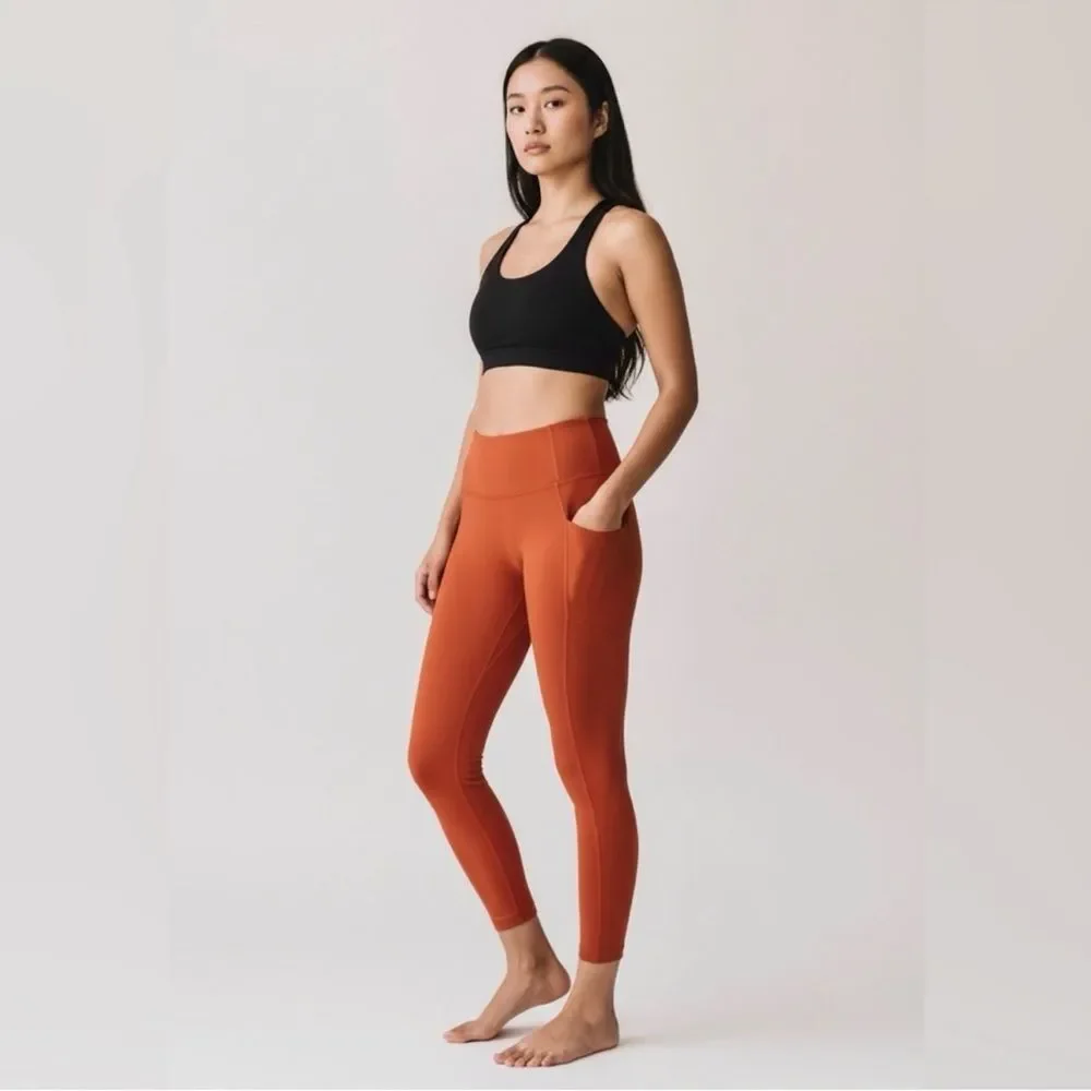 REI Cooperative Take Your Time High Waisted Side Pocket Leggings in Orange | XS
