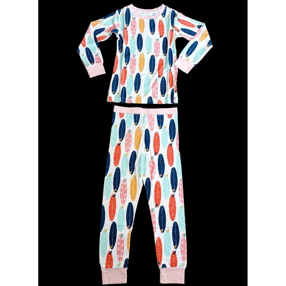 Snugglers Bamboo Viscose Surfboard Pajama Set Pink Blue Orange 4T NEW