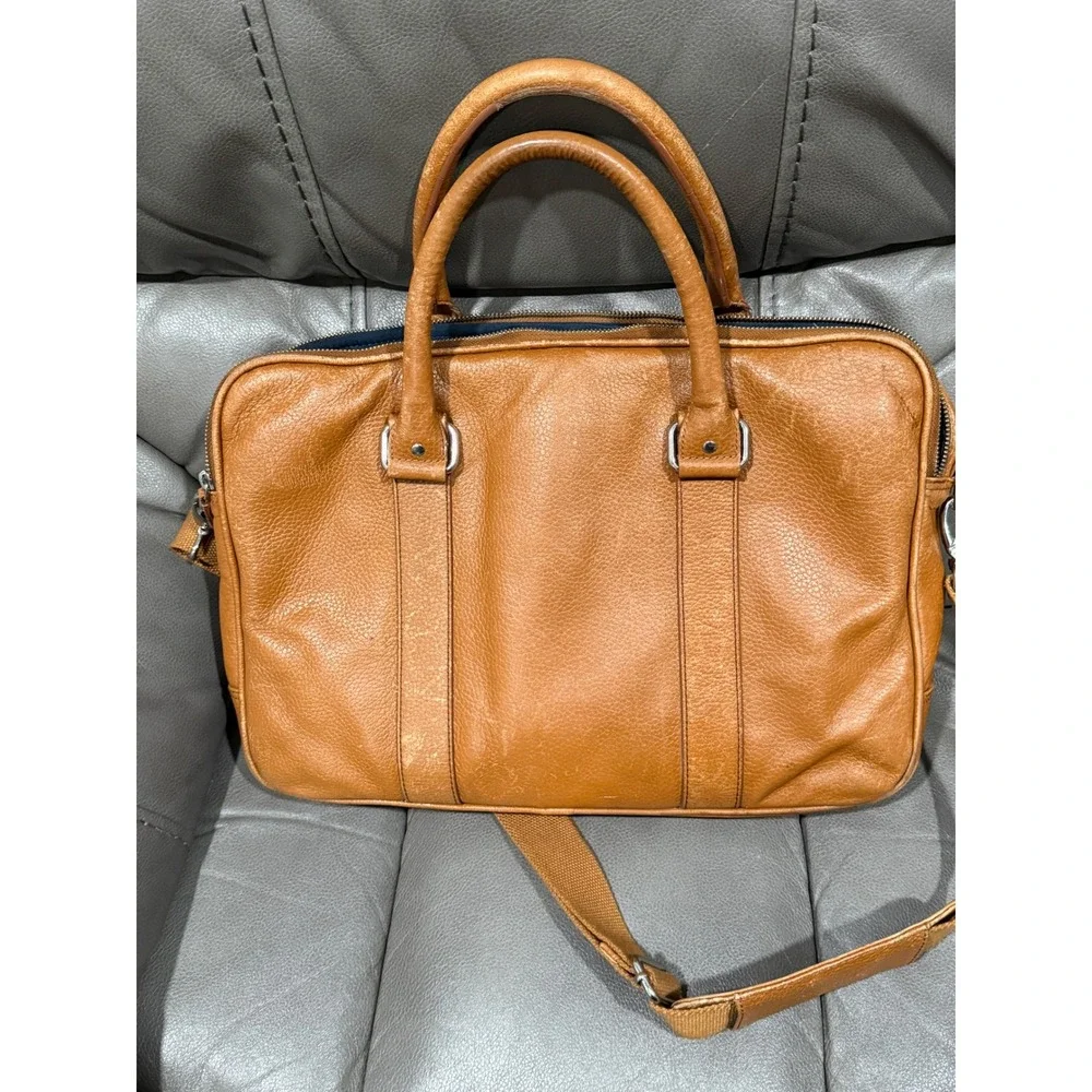 Cole Haan Tan Pebbled Leather Briefcase Laptop Bag Messenger Shoulder Strap
