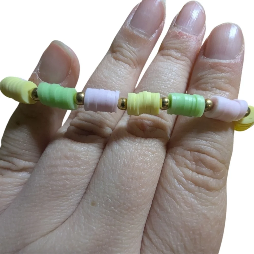 Handmade Clay Beaded Bracelet Stretchy Yellow Hand Crafted