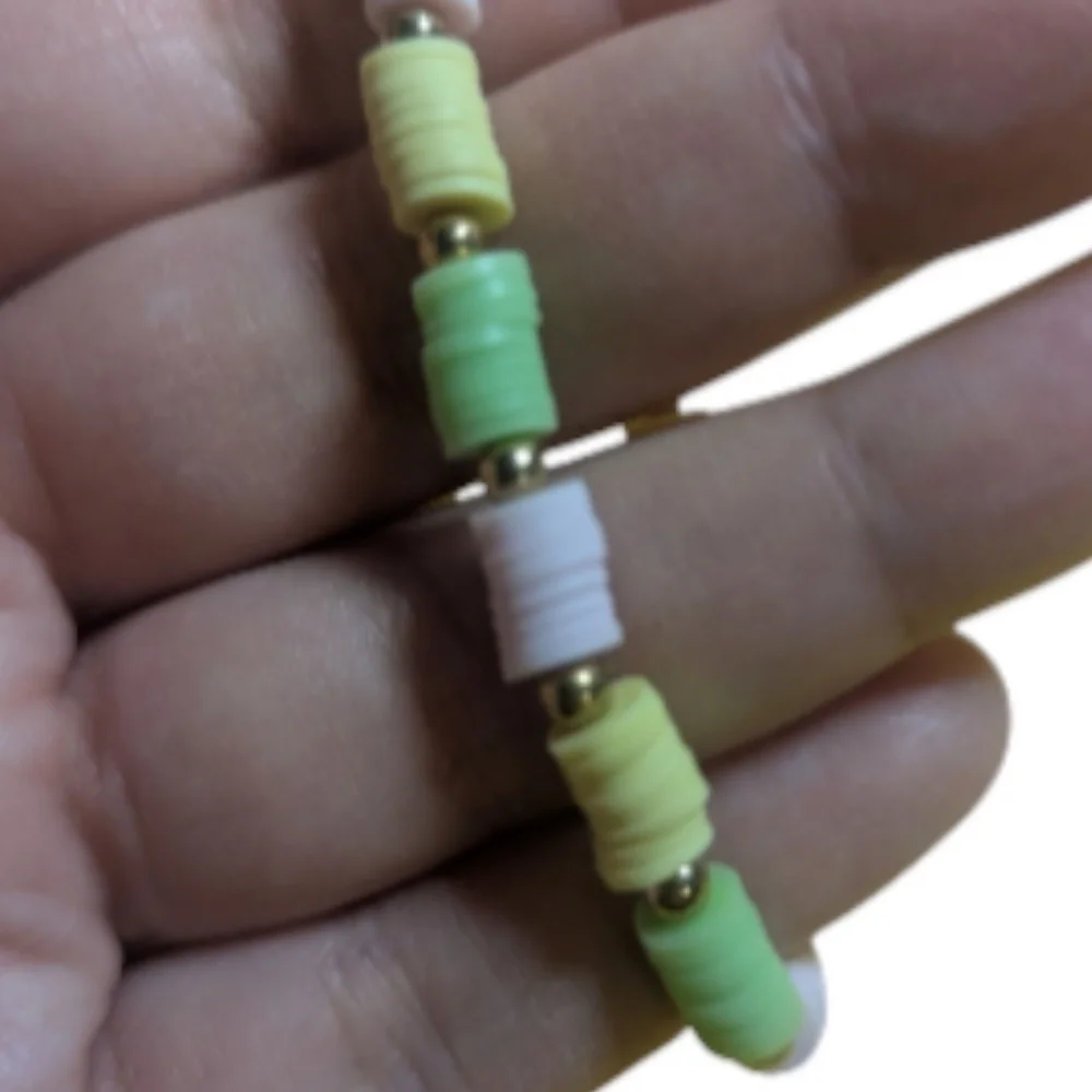 Handmade Clay Beaded Bracelet Stretchy Yellow Hand Crafted