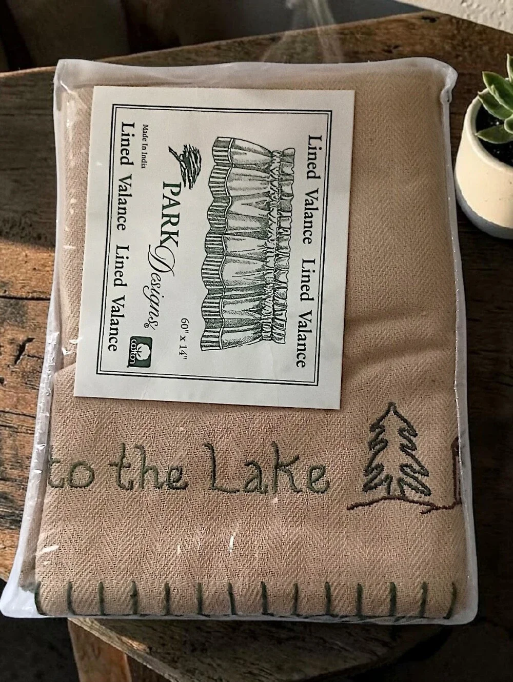 Park Designs Welcome To The Lake Valance Embroidered Tan Green Farmhouse Cabin