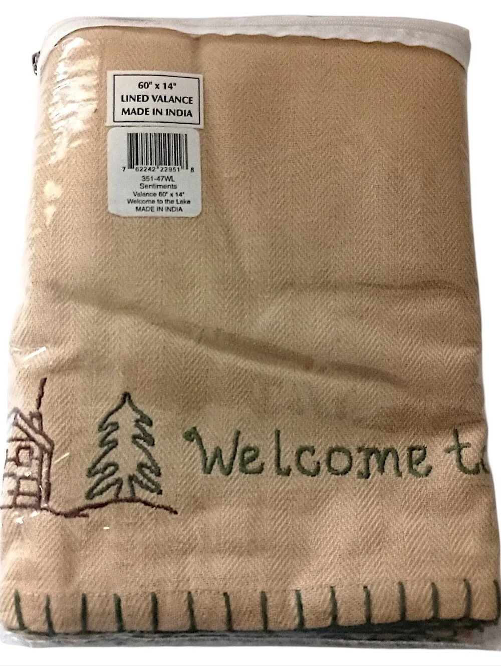 Park Designs Welcome To The Lake Valance Embroidered Tan Green Farmhouse Cabin