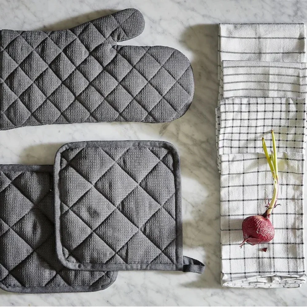 RINNIG Dish towel, white/dark gray/patterned, 18x24 