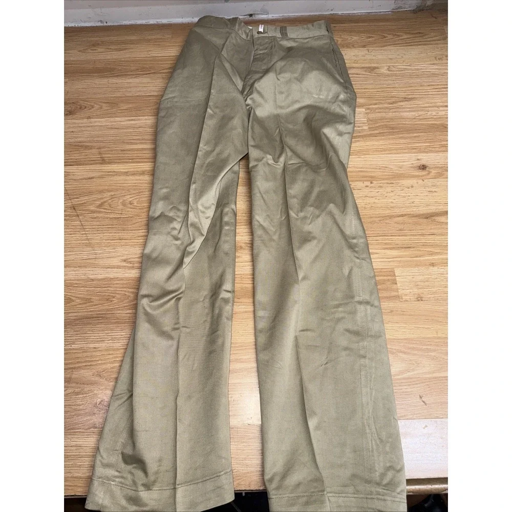 Vintage 1950s Military Army Khaki Chinos 28x31 Gripper Zipper Straight Leg Pants