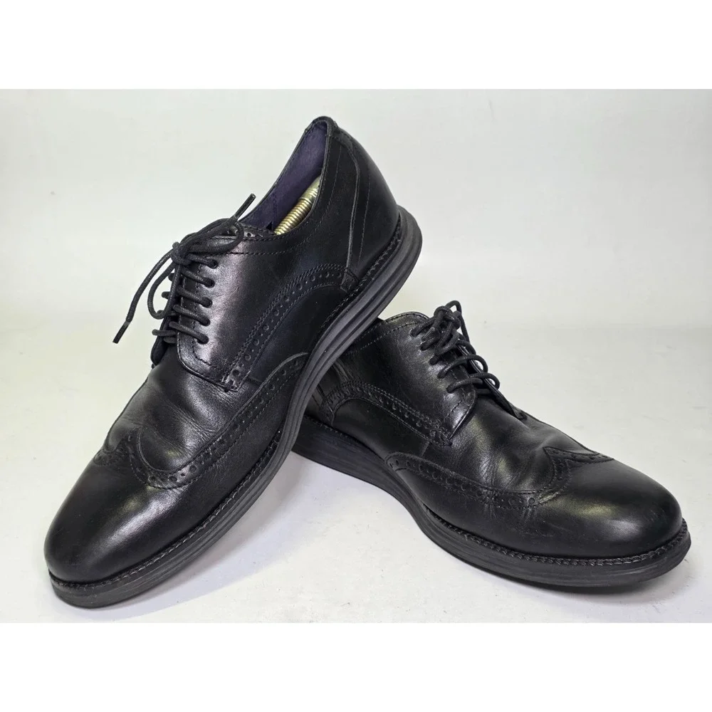 Cole Haan Original Grand Mens Size 10.5 Black Leather Wingtip Oxford Dress Shoes