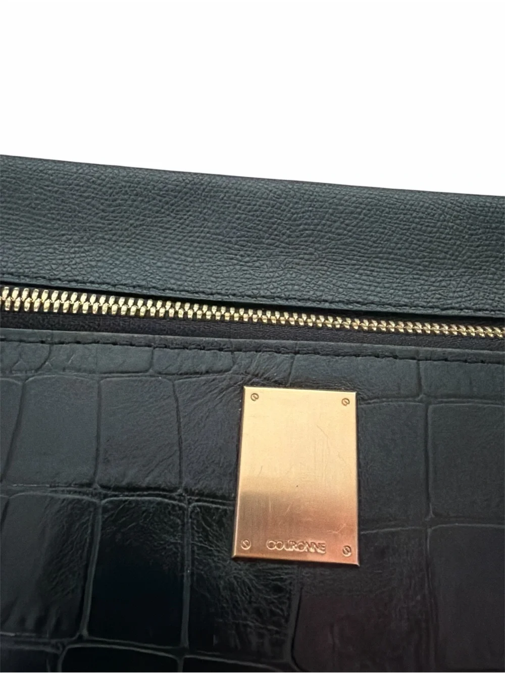 Couronne Leather Clutch with Gold Hardware