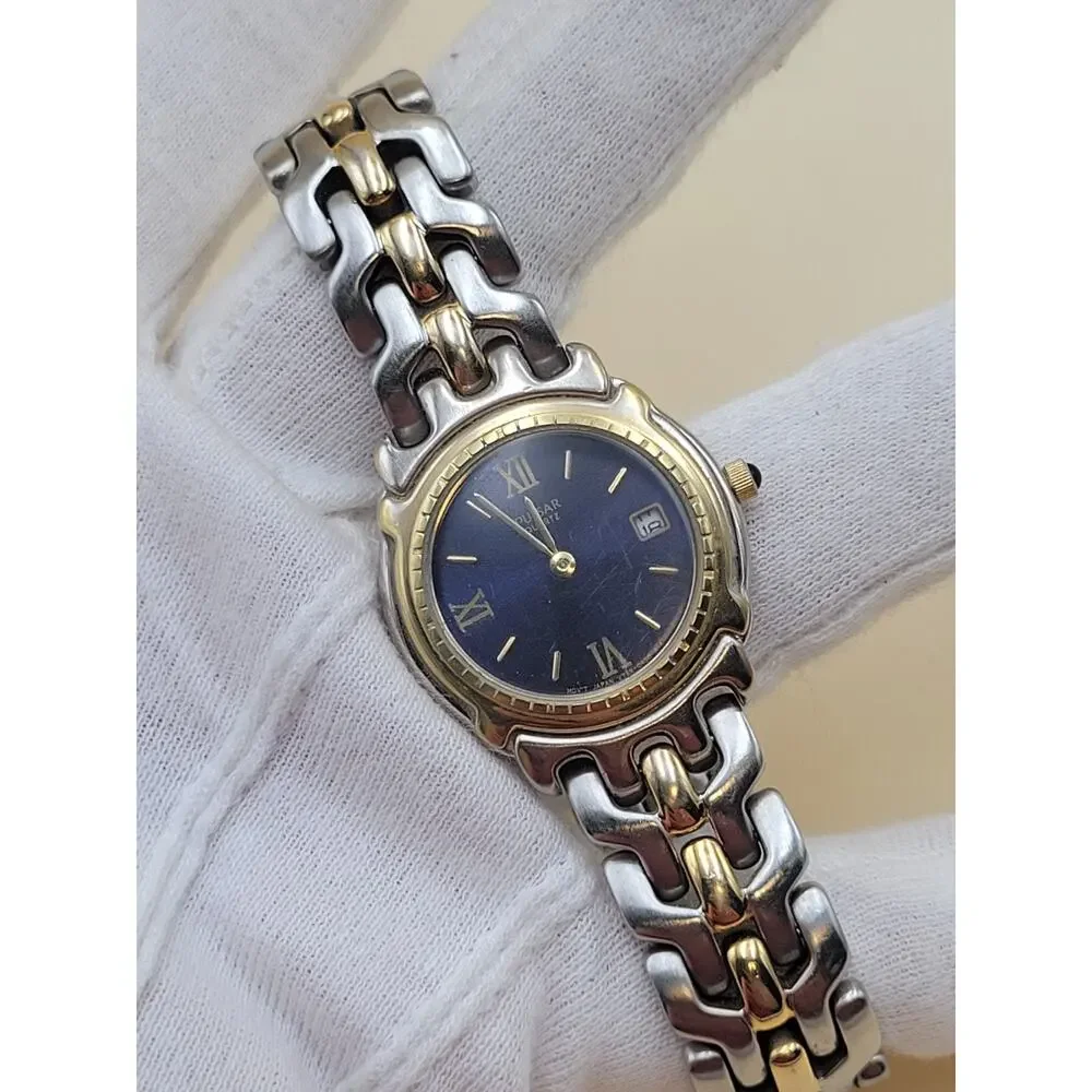 Vintage Pulsar Ladies Two-Tone Dress Watch - Blue Dial - V789-0240 NEW BATTERY