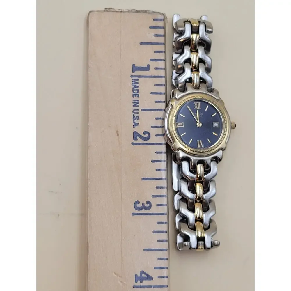 Vintage Pulsar Ladies Two-Tone Dress Watch - Blue Dial - V789-0240 NEW BATTERY