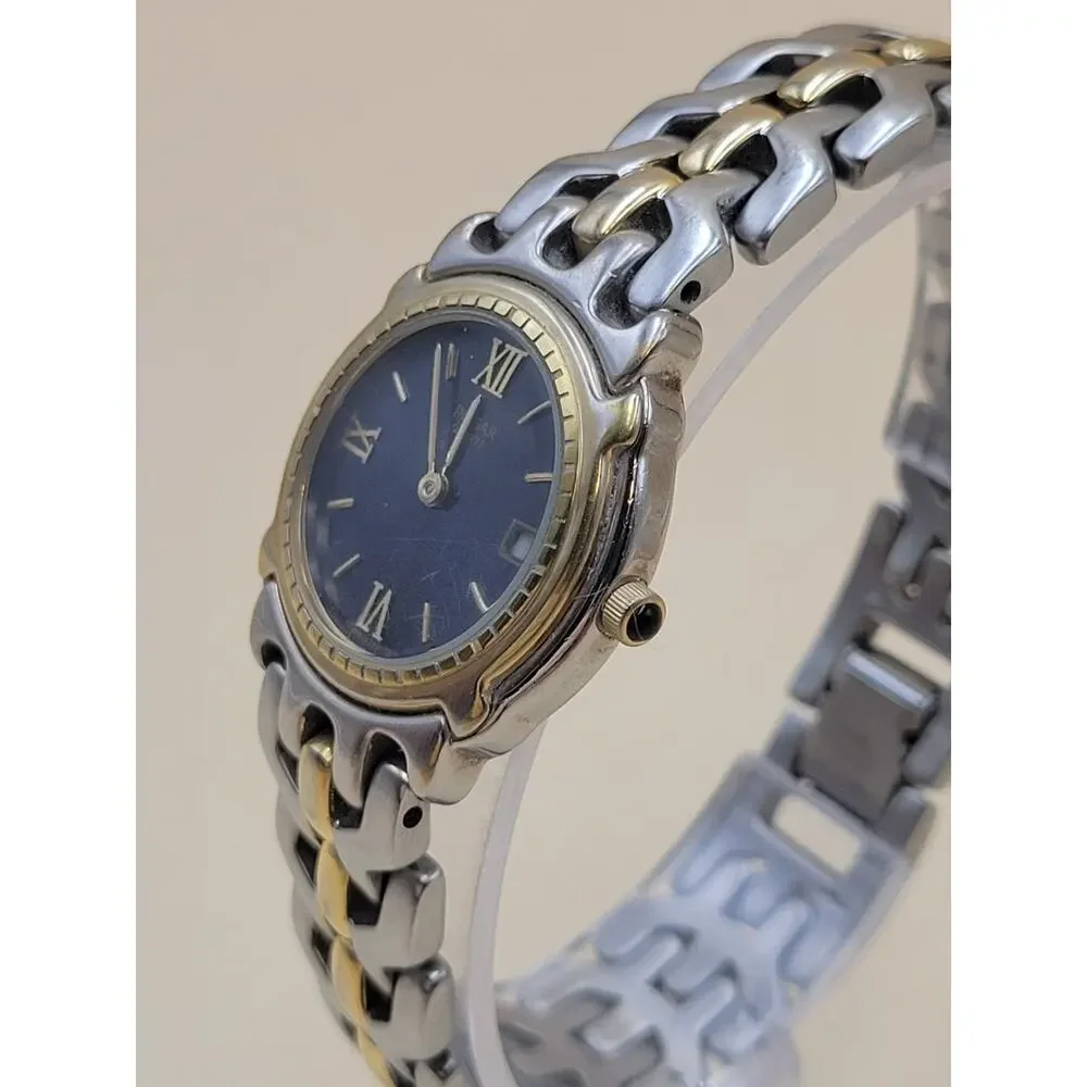 Vintage Pulsar Ladies Two-Tone Dress Watch - Blue Dial - V789-0240 NEW BATTERY
