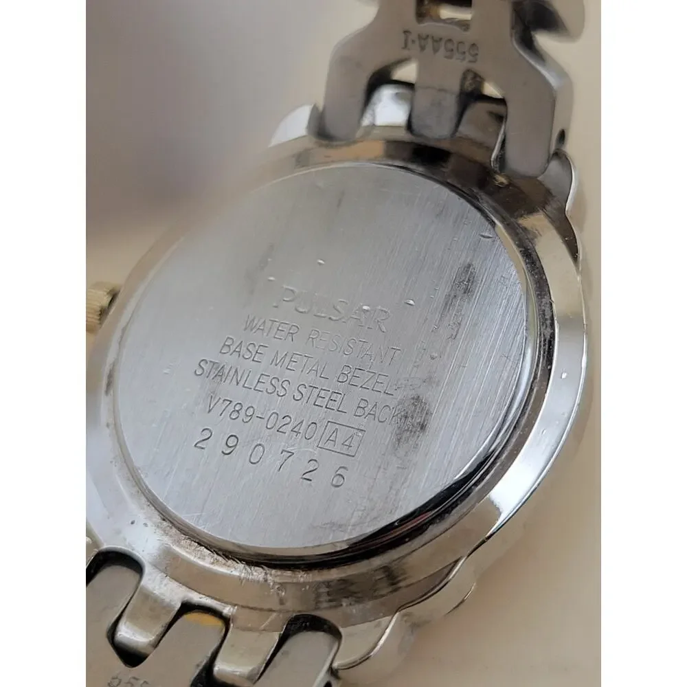 Vintage Pulsar Ladies Two-Tone Dress Watch - Blue Dial - V789-0240 NEW BATTERY