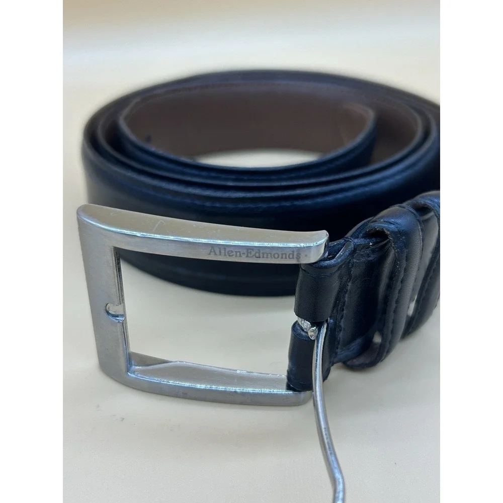Allen Edmonds Black Calfskin Leather Dress Belt Silver Buckle Size 46 USA 39501