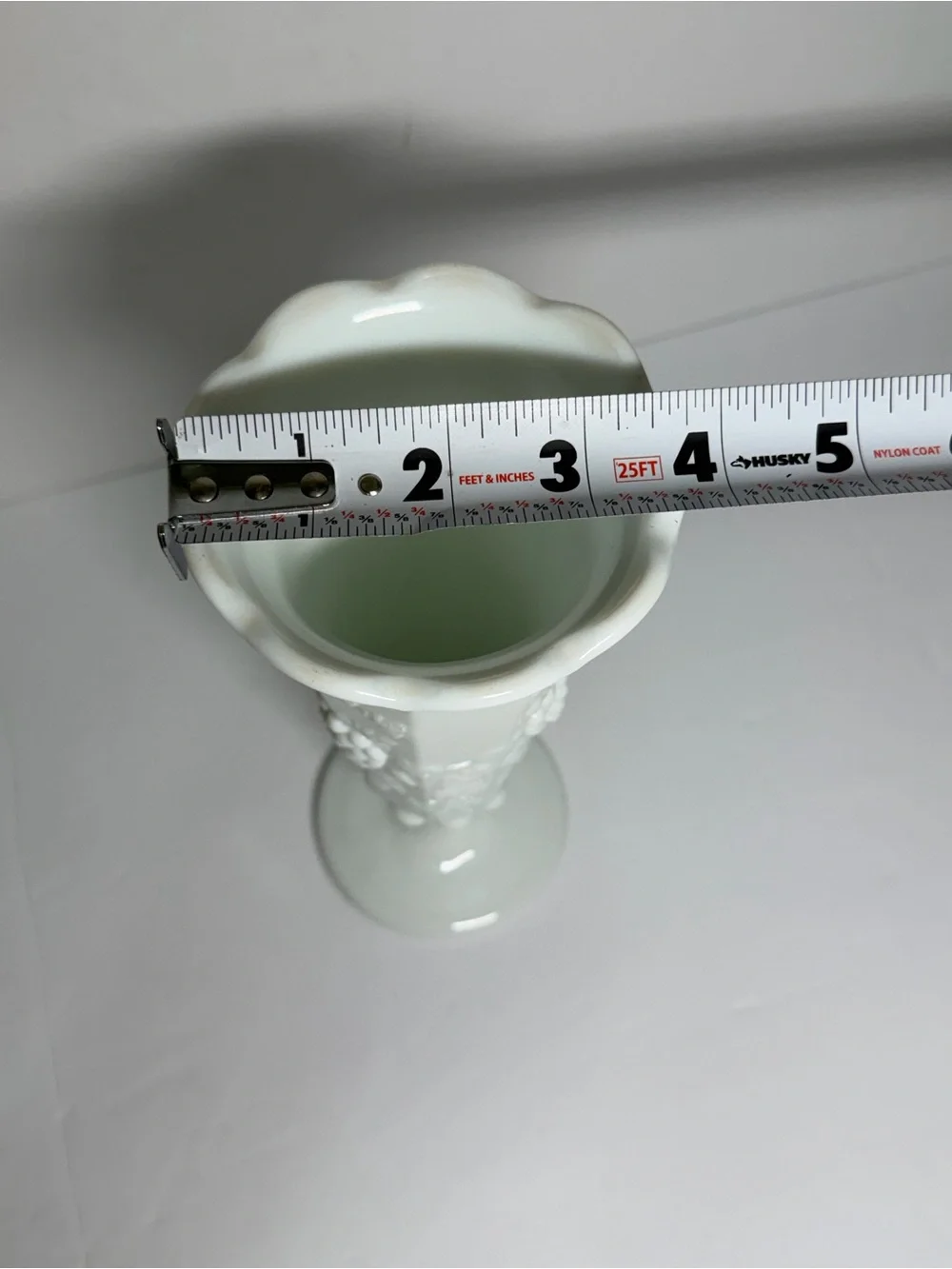 Vintage Westmoreland Paneled Grape milk glass pedestal Vase.