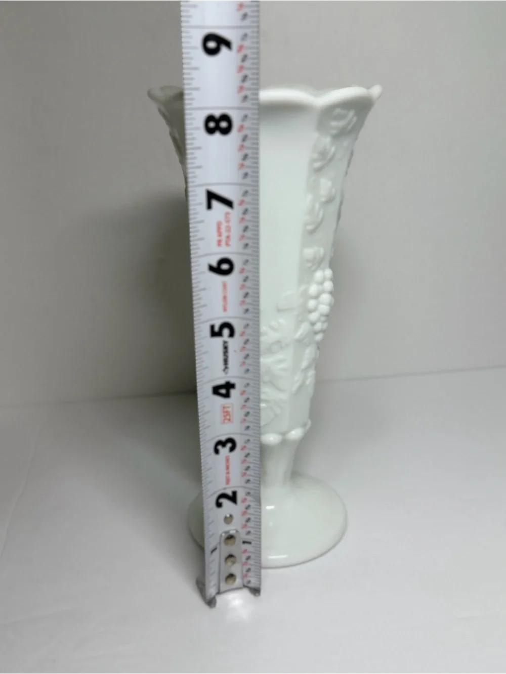Vintage Westmoreland Paneled Grape milk glass pedestal Vase.