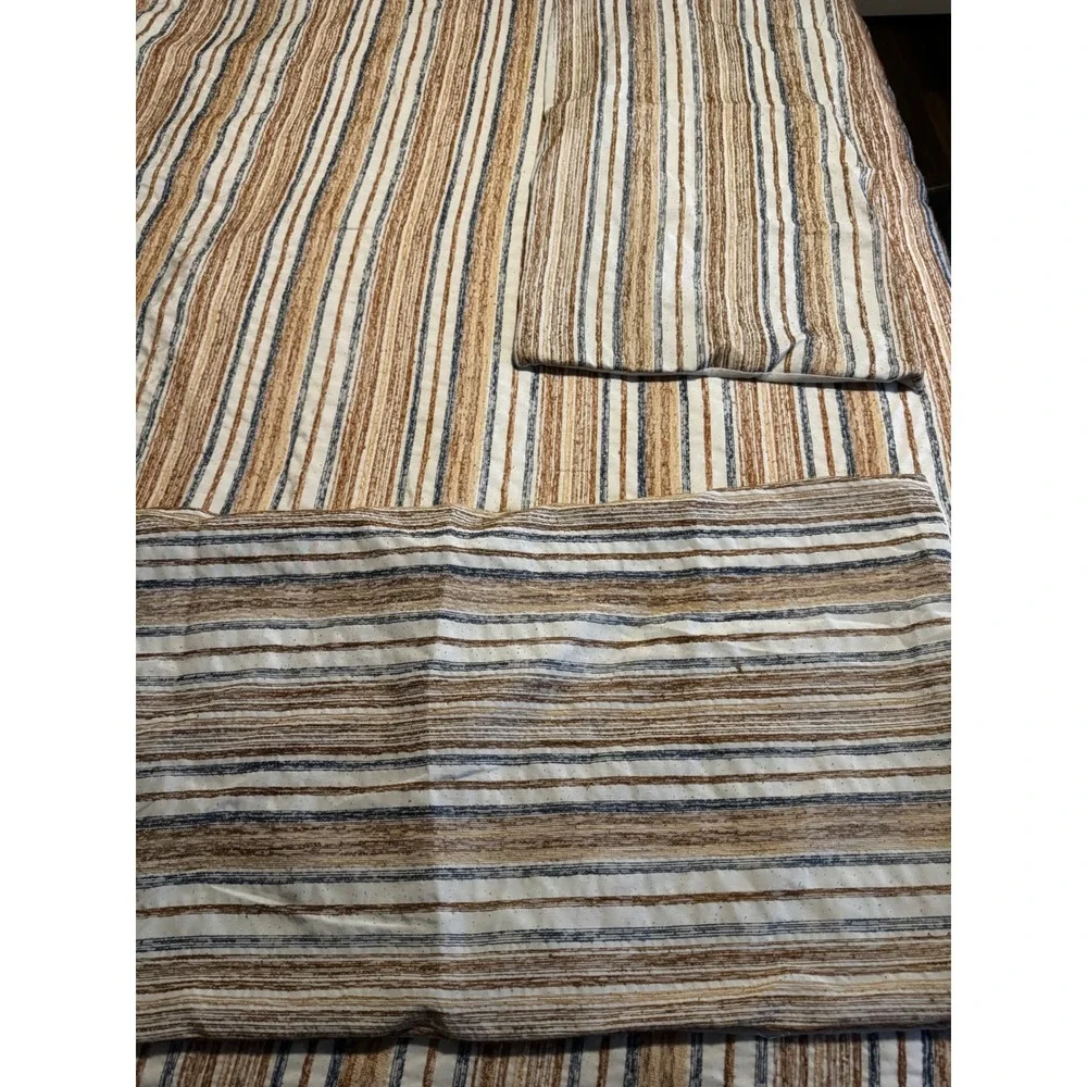 King Bedding Set Comforter Flat Sheet Pillowcases Brown Blue Stripe Rustic 7pc