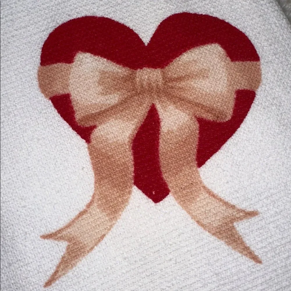 SC Valentine’s Day White Red Beige Heart & Bows Cotton Blend Tea Kitchen Towels