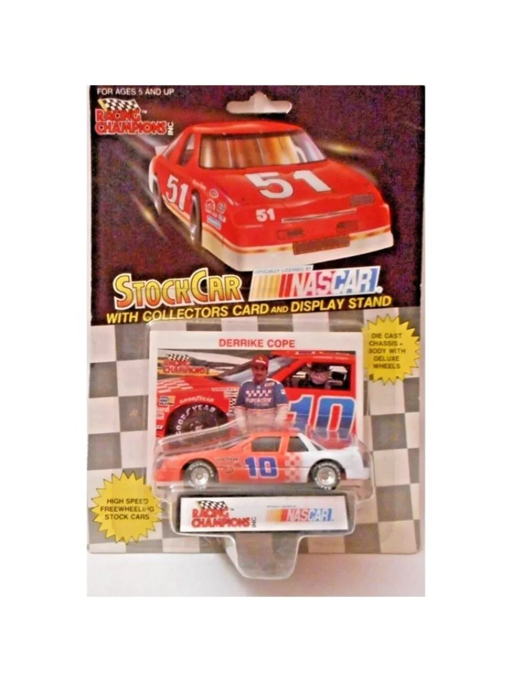 Vintage Die Cast Racing Champions NASCAR Stock Car Derrick Cope 10 Card Stand