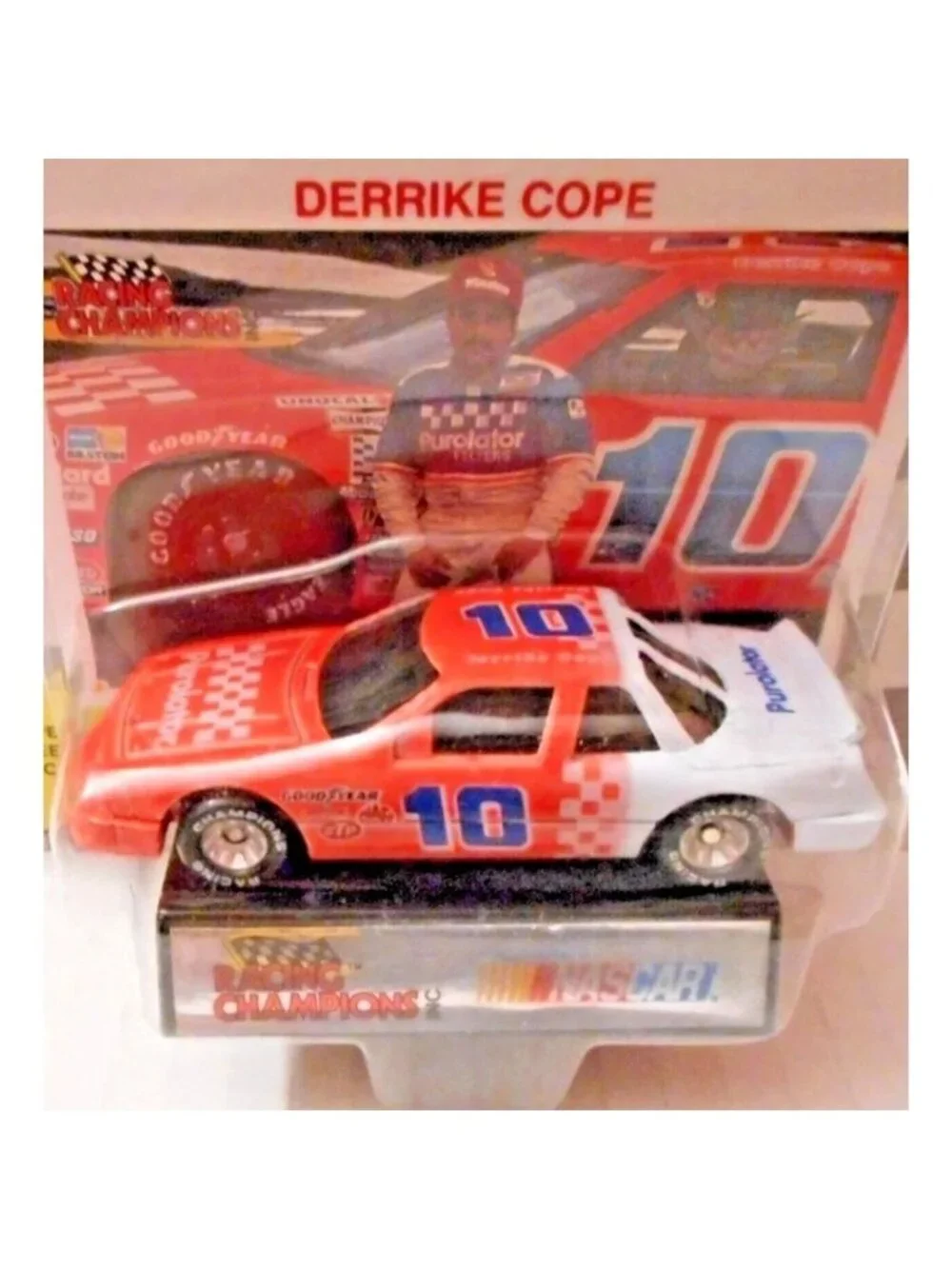 Vintage Die Cast Racing Champions NASCAR Stock Car Derrick Cope 10 Card Stand