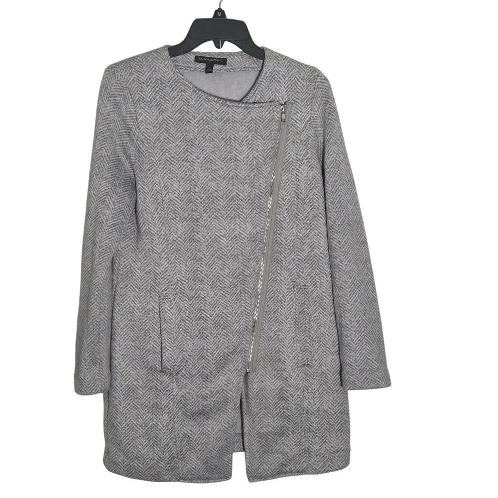 Banana Republic Herringbone Knit Open Front Asymmetrical Zip Jacket Coat, Small