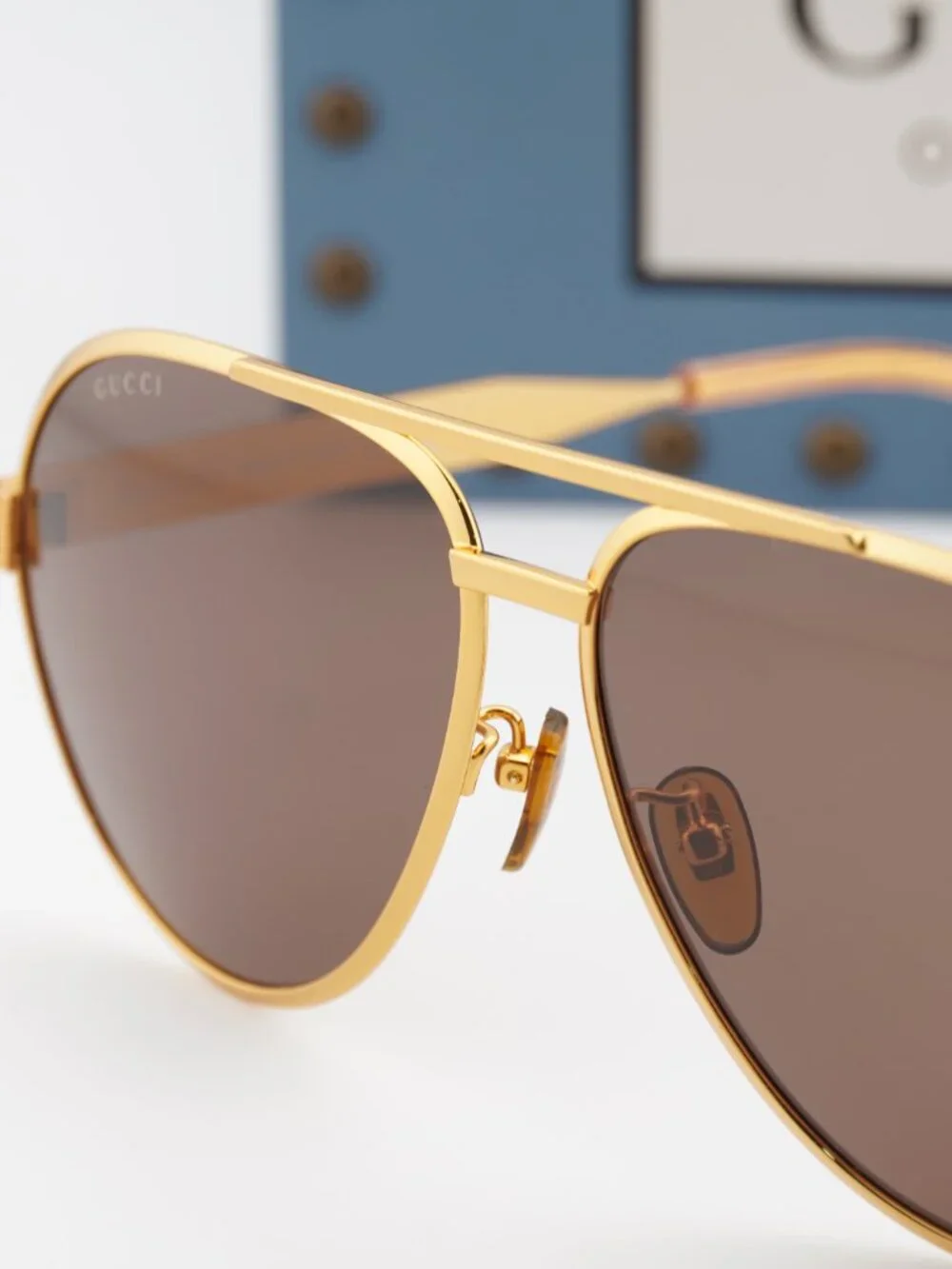 Gucci GG1513S 002 Aviator Sunglasses - Yellow Gold\Brown