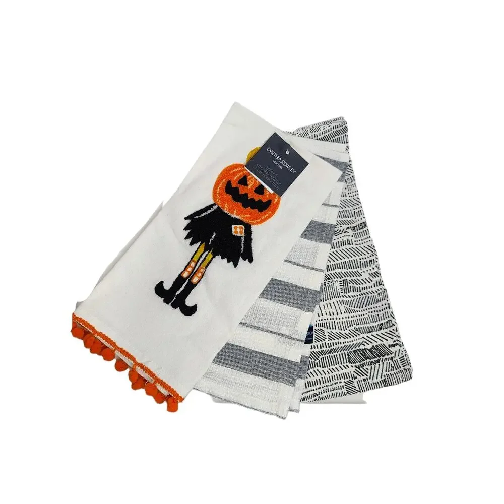 Cynthia Rowley Set of‎ 3 Halloween Theme Cotton Kitchen Towels Brand New