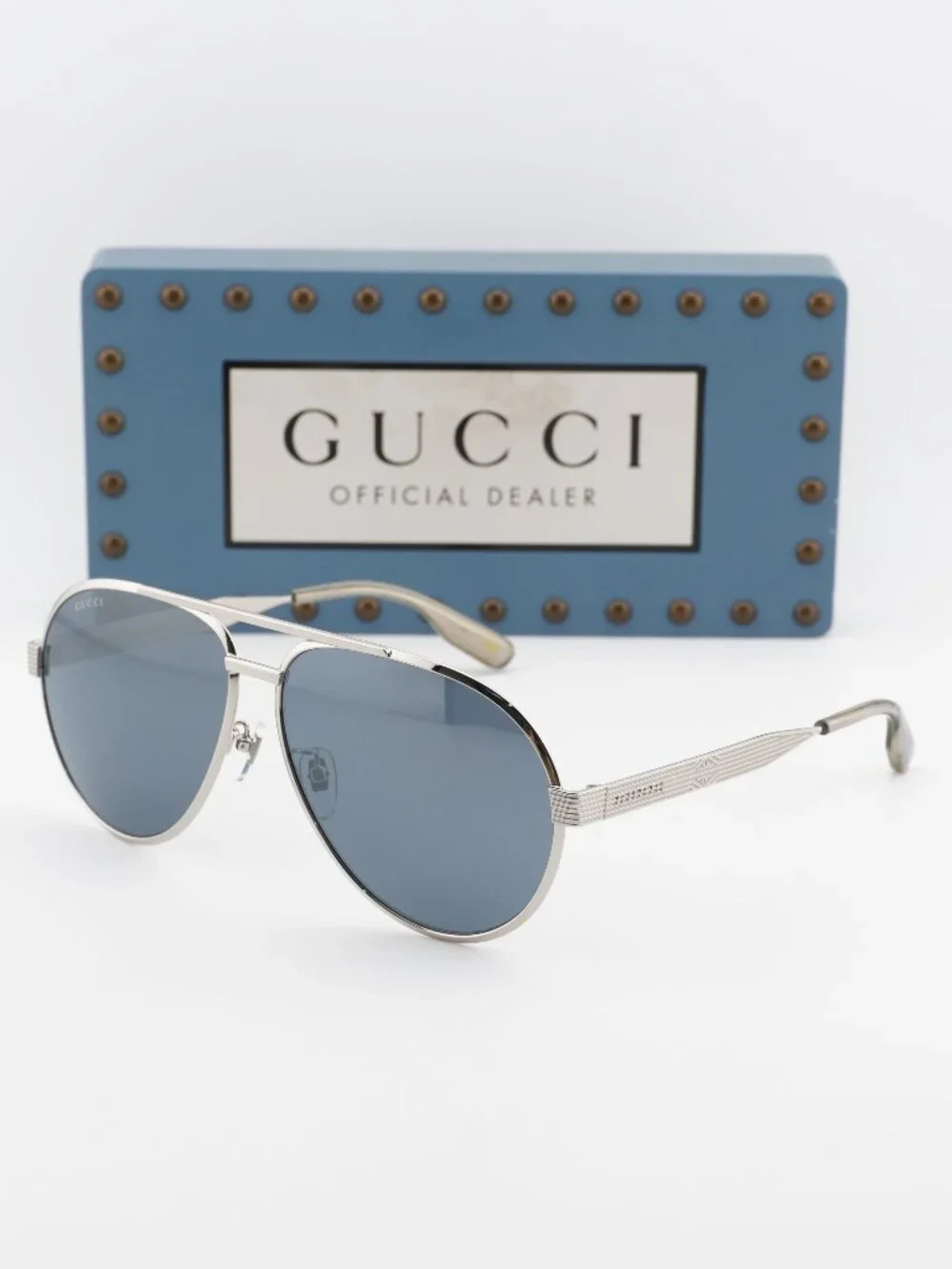 Gucci GG1513S 003 Aviator Sunglasses - Silver\Smoke with Silver Mirror