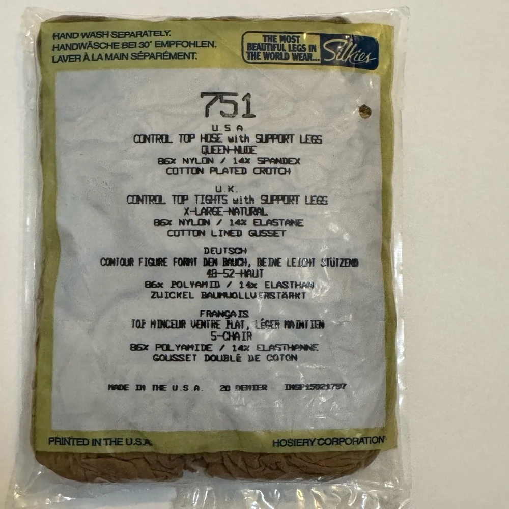 Silkies Pantyhose Tights Nylons Queen XL Nude Control Top #759 Made In The USA‎