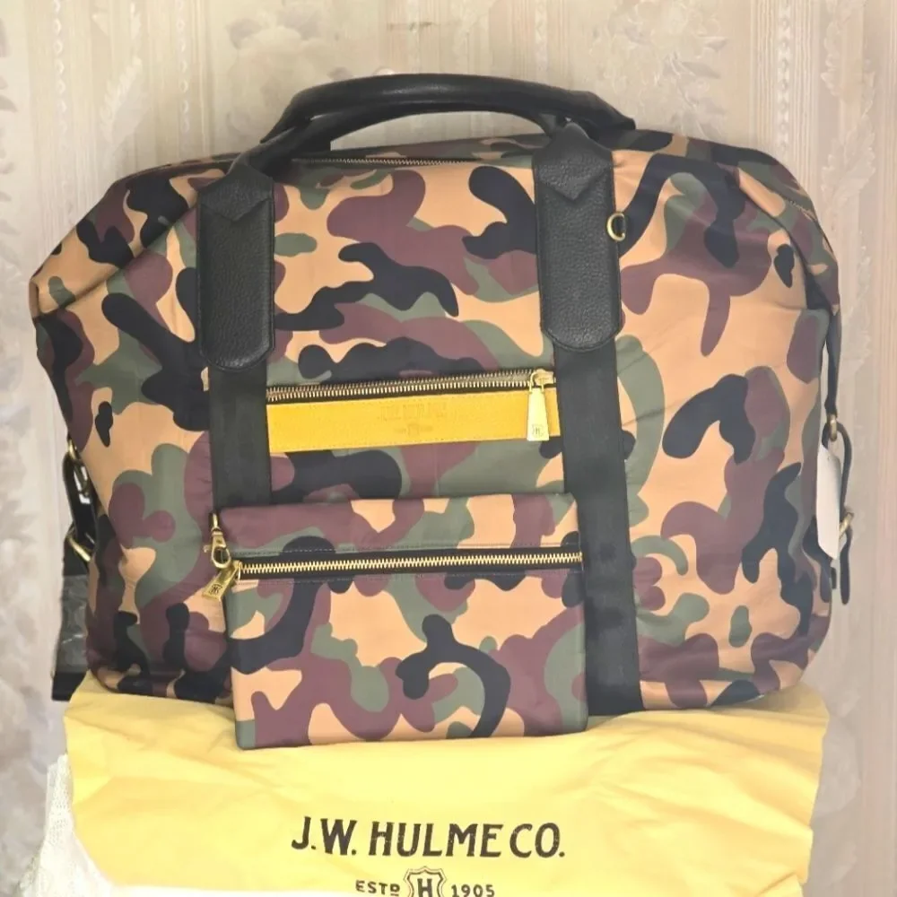 J.W. Hulme Chelsea Camouflage Travel Bag with Pouch and Adjustable Strap New