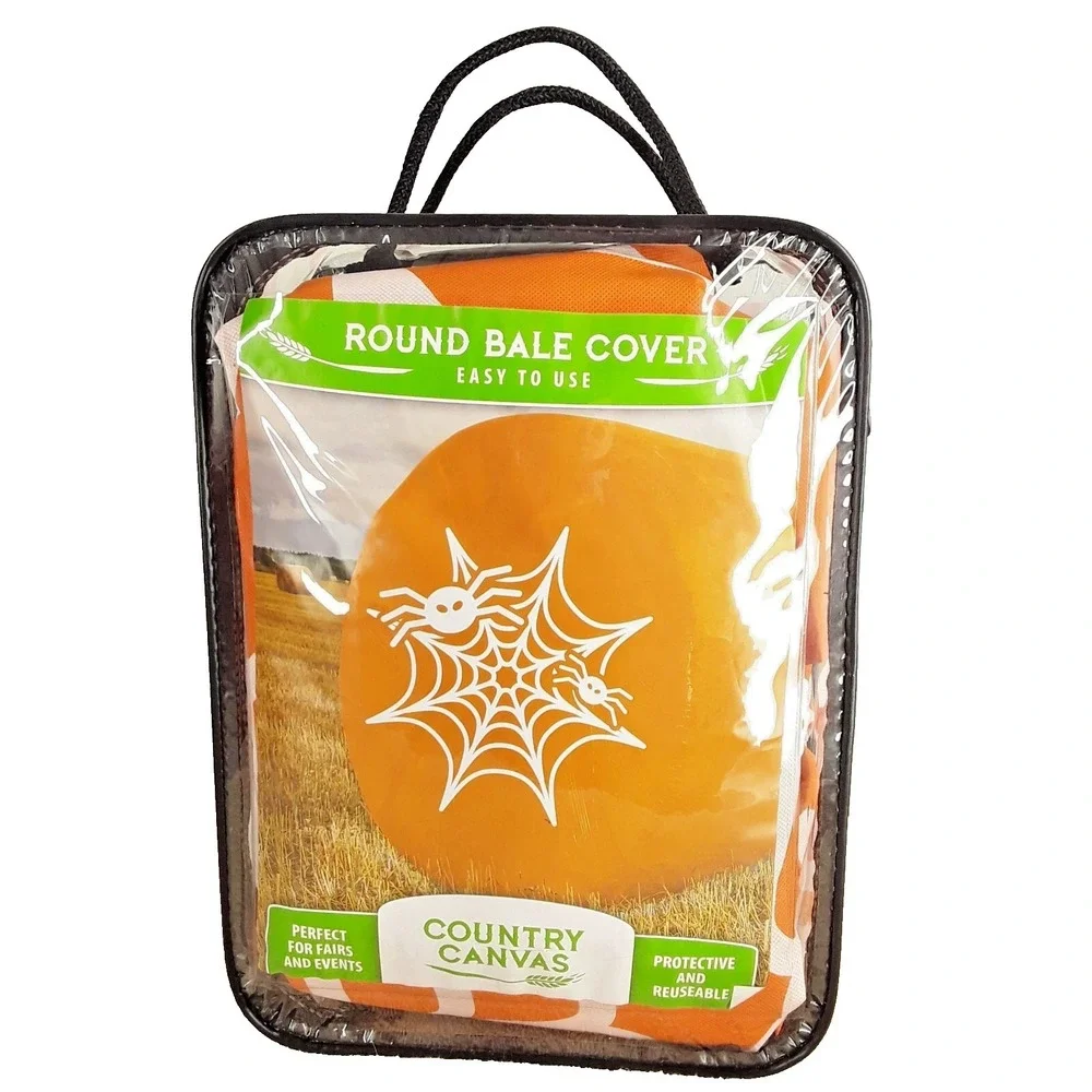 Round Hay Bale Cover,‎ Halloween Spider Web, Orange Spiderweb Fall Harvest