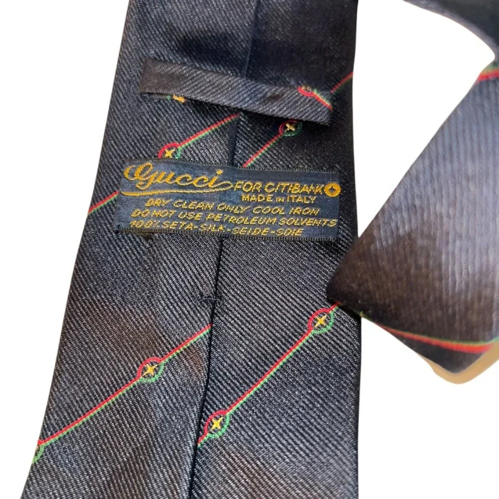 Gucci Italy blue red green cross stripe 100% silk Italian designer mens tie