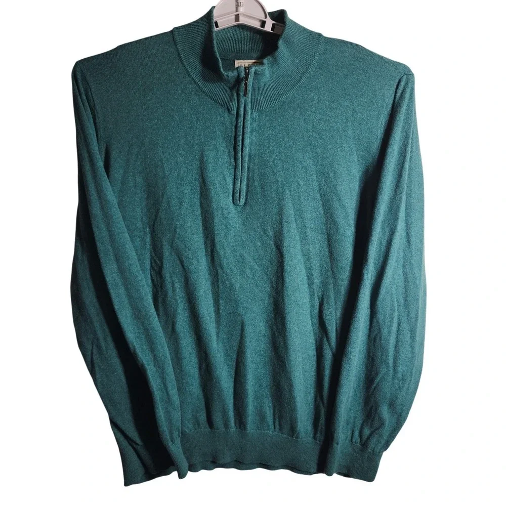 L.L.Bean Mens XXL REG Teal Blue Cashmere‎ Blend 1/4 Zip Sweater OUTDOOR