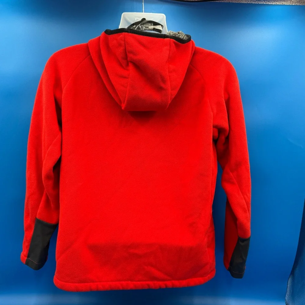 The North Face Orange Fleece Hooded Jacket Boys XL Full Zip Logo‎ Pocket Warm